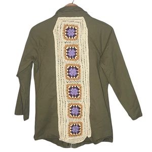 Earthbound Crochet Back Military Style Jacket